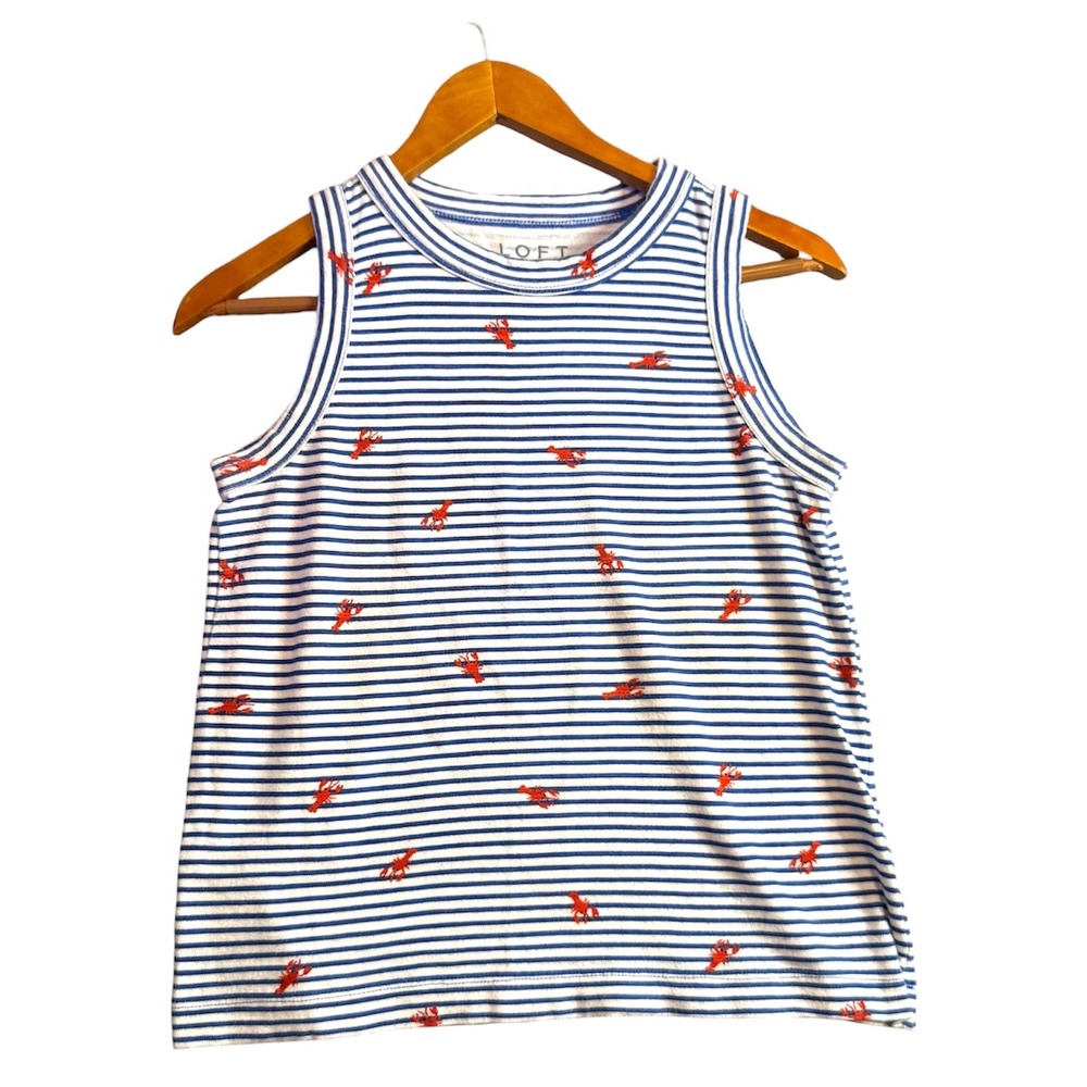LOFT Lobster Pint Blue Nautical Striped Top XS Harbor Tank Preppy Casual